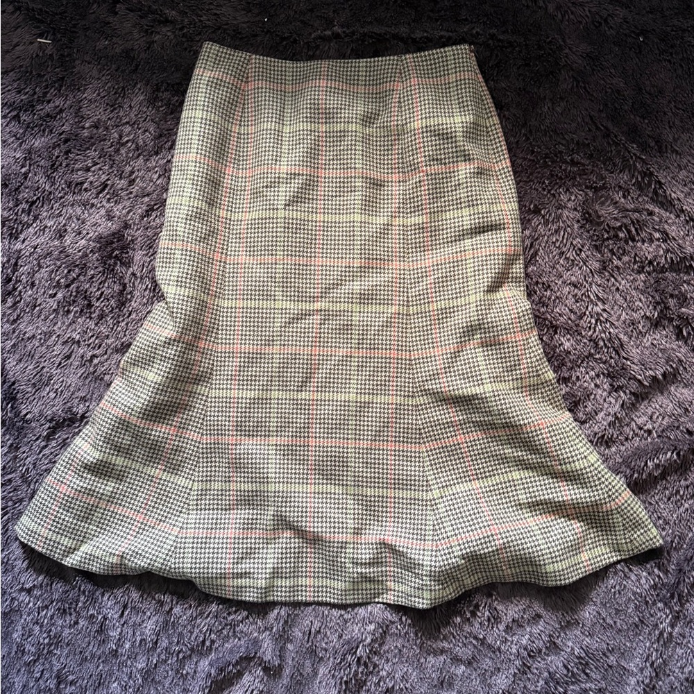 Talbots Plaid Wool Midi Skirt Flared Ruffle Hem Lined Brown Tan Check Women's 6